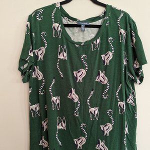 ModCloth Lemur Relaxed Fit Tee in Green Size: XL Good Condition